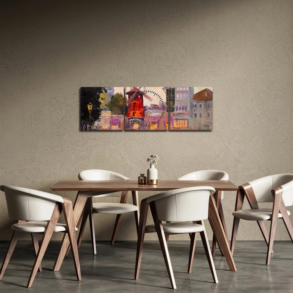 Obraz - Moulin rouge, Paríž, Francúzsko (s hodinami) (90x30 cm)