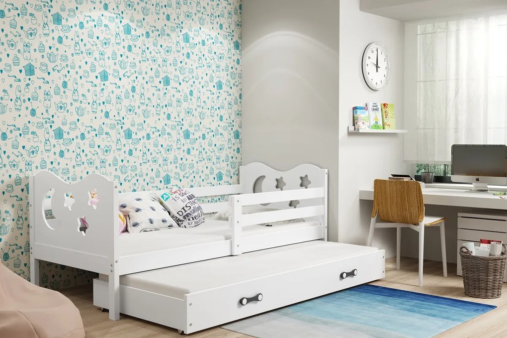 BMS Detská posteľ Miko 2 s prístelkou / biela Farba: Biela / biela, Rozmer.: 190 x 80 cm