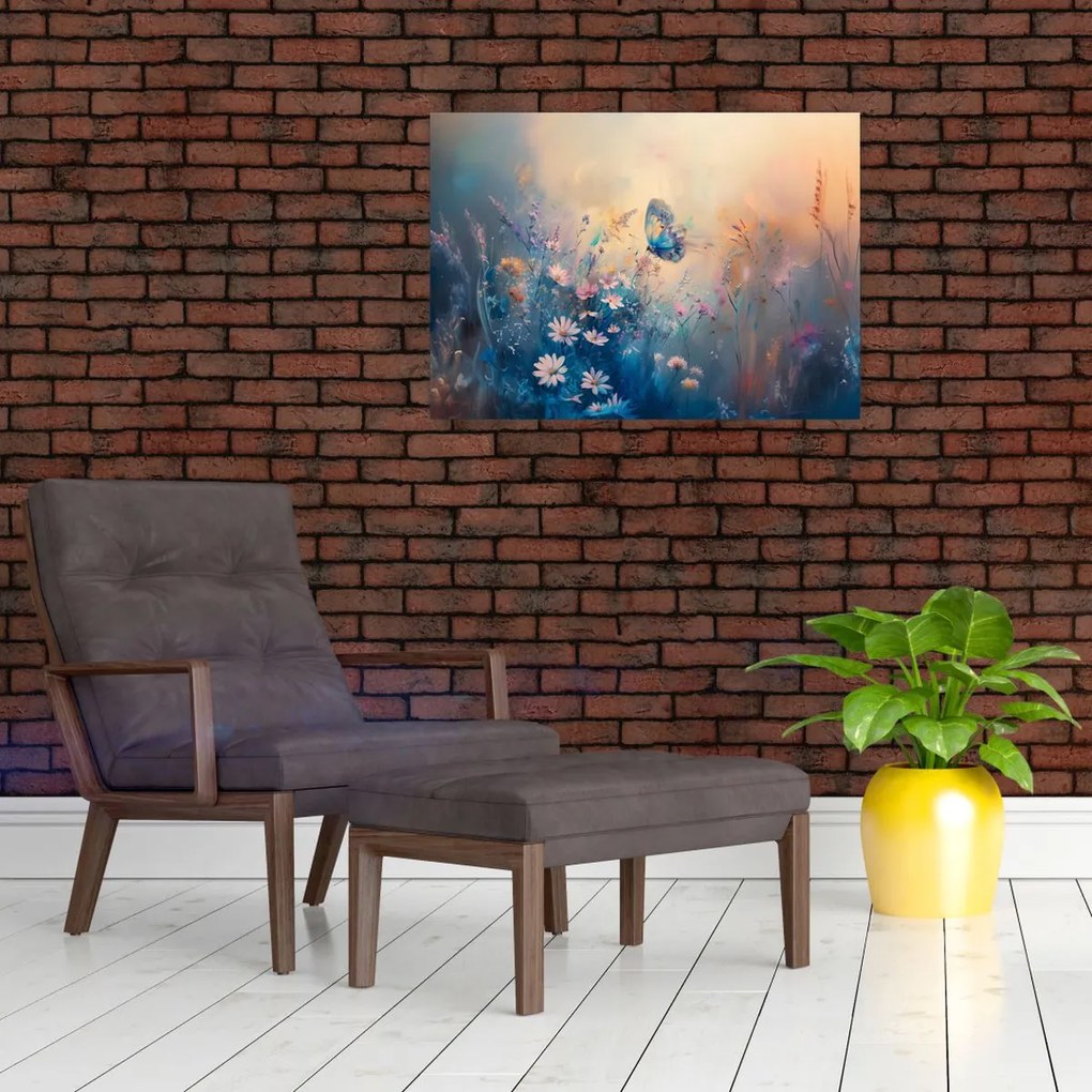 Obraz - Lúka s motýľom (70x50 cm)