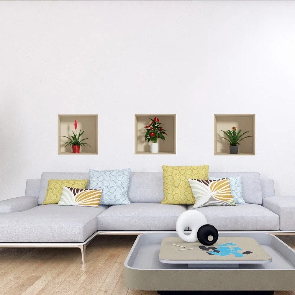 Sada 3 samolepiek s 3D efektom Ambiance Flower