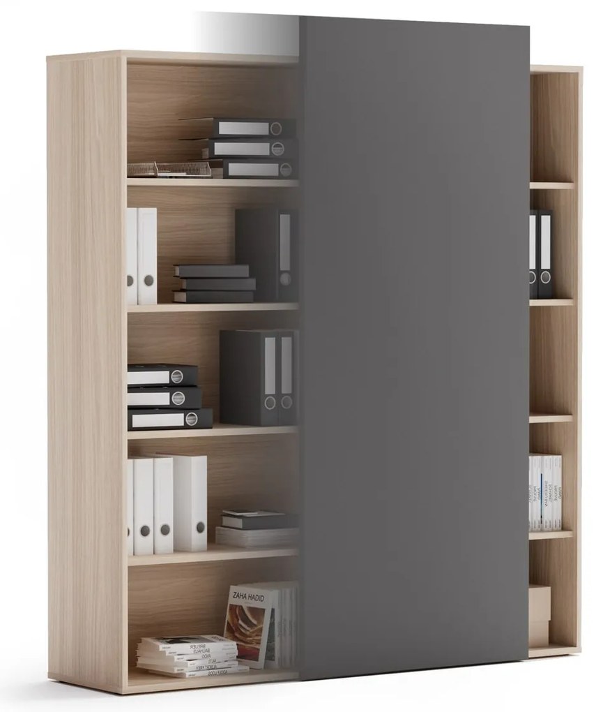 PLAN Skriňa vysoká otvorená BLOCK Wood, 1600 x 400 x 1748, grafitová