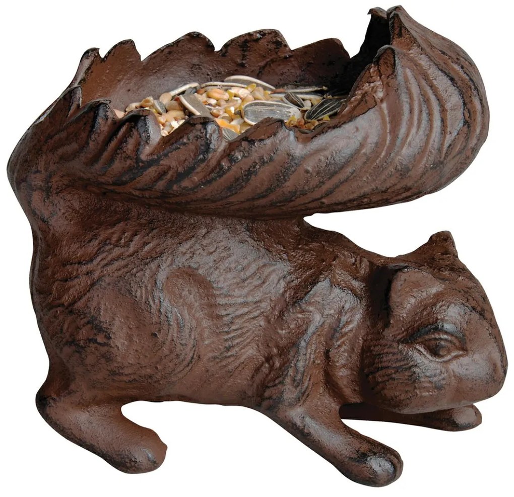 Kŕmidlo pre veveričky Squirrel, 13,5x15 cm, liatina, hnedá
