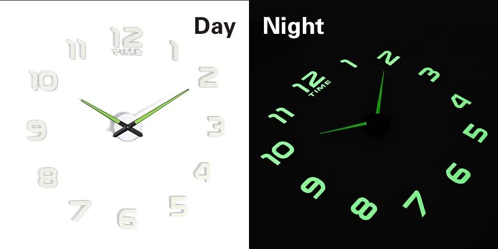 KIK Dizajnové 3D nalepovacie hodiny fluorescenčná 50 - 60cm, KX7442 | BIANO