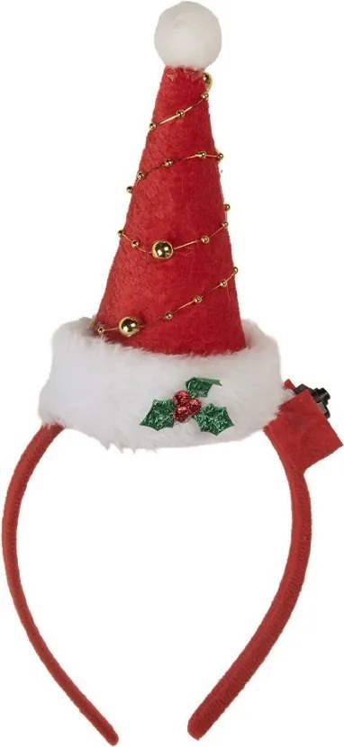 Červená vianočná svietiaca čelenka s čiapkou Santa - 12*7*27 cm