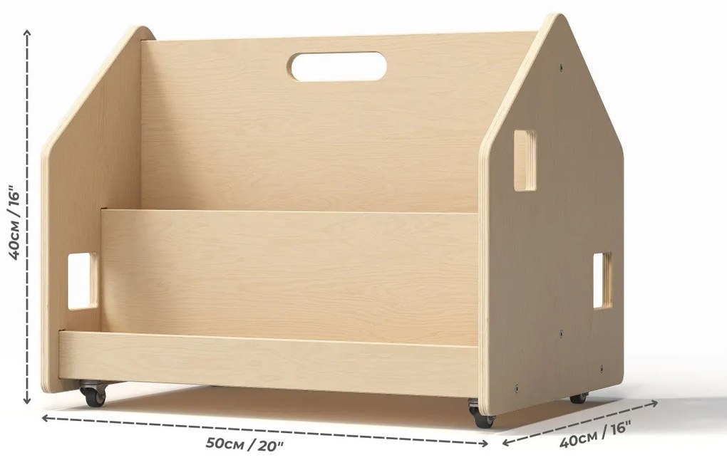 Obojstranná knihovnička na kolieskach – prírodná