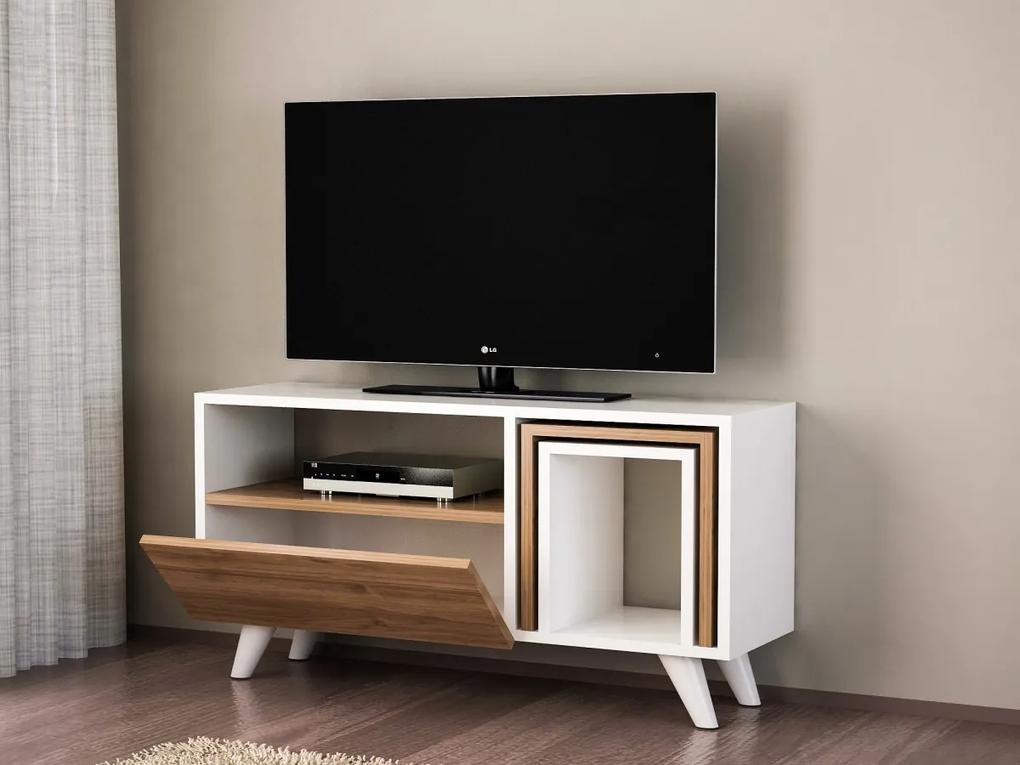 TV stolek NOVELLA K2 se stolkem 90 cm bílý/ořech