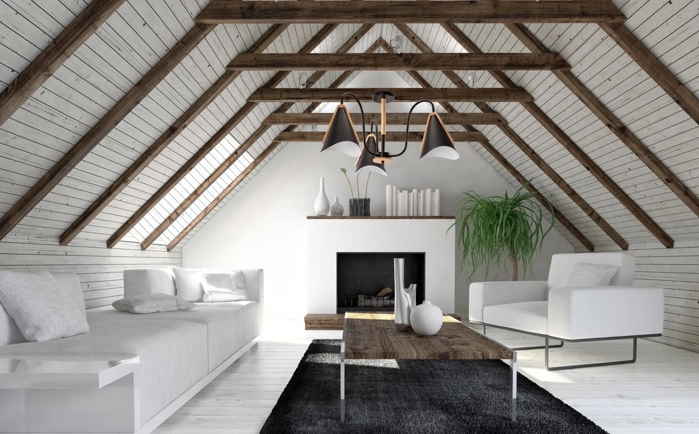 Toolight - Škandidávska závesná lampa 3-ramenná 3xE27 60W APP442-CP, čierna, OSW-08980