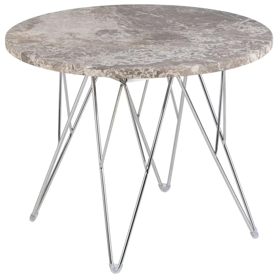 Odkladací stolík Prunus 55 cm šedo-hnedý mramor/chróm