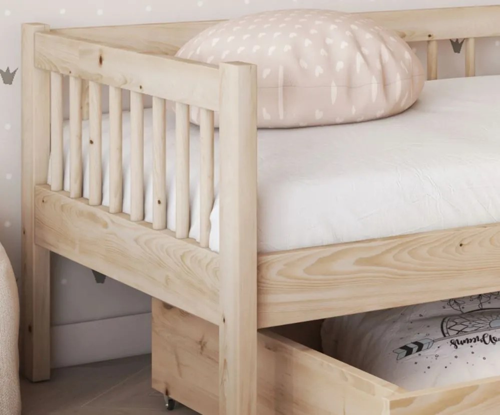 Detská posteľ z masívu borovice FLORES so šuplíkmi - 200x90 cm - biela
