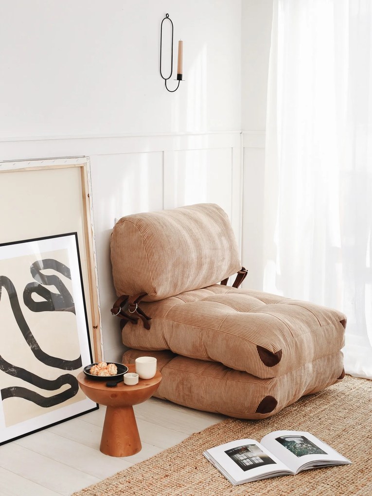 Rozkládací futonové křeslo Kadife camel