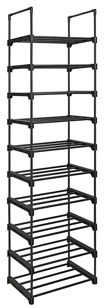 Regál na topánky, 10 políc, 174x45x30cm, čierny