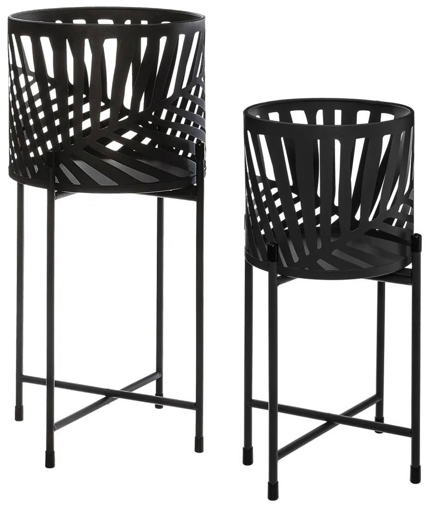 KOVOVÝ KVETINÁČ SO STOJANOM LEAF SADA 2KS 54,5X25 CM+45,5X19 CM ČIERNA