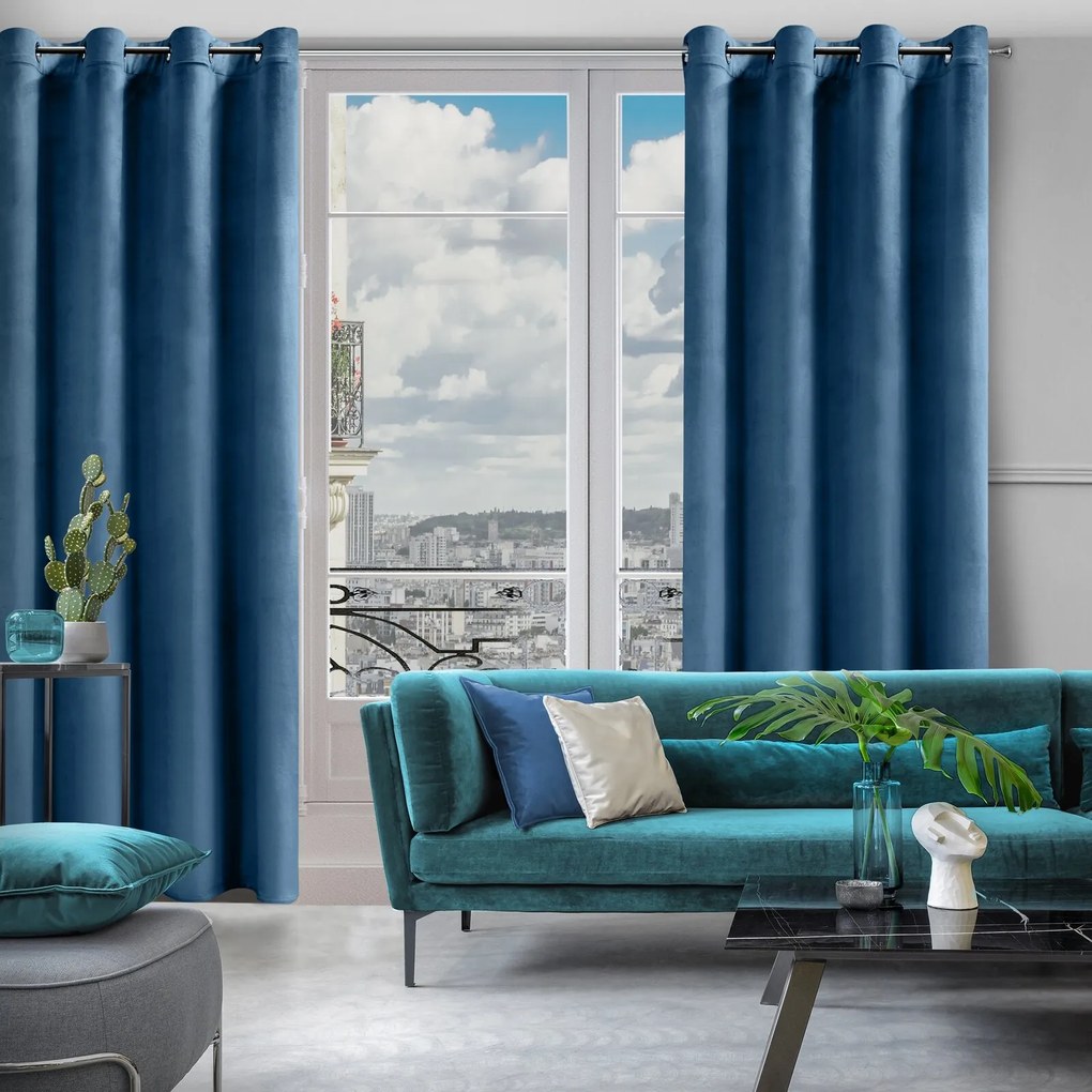 ZATEMŇOVACÍ ZÁVES NA KRÚŽKOCH ROSA 140X250 CM NÁMORNÍCKA MODRÁ