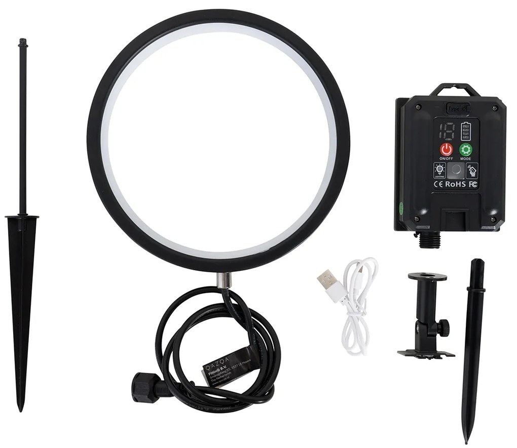 Bodové svetlo čierne 50 cm vrátane nabíjateľnej a solárnej LED IP65 - Adalind