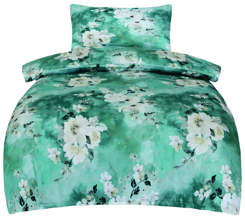 Zelené obliečky na jednolôžko z bavlneného saténu 140x200 cm Fiona – My House