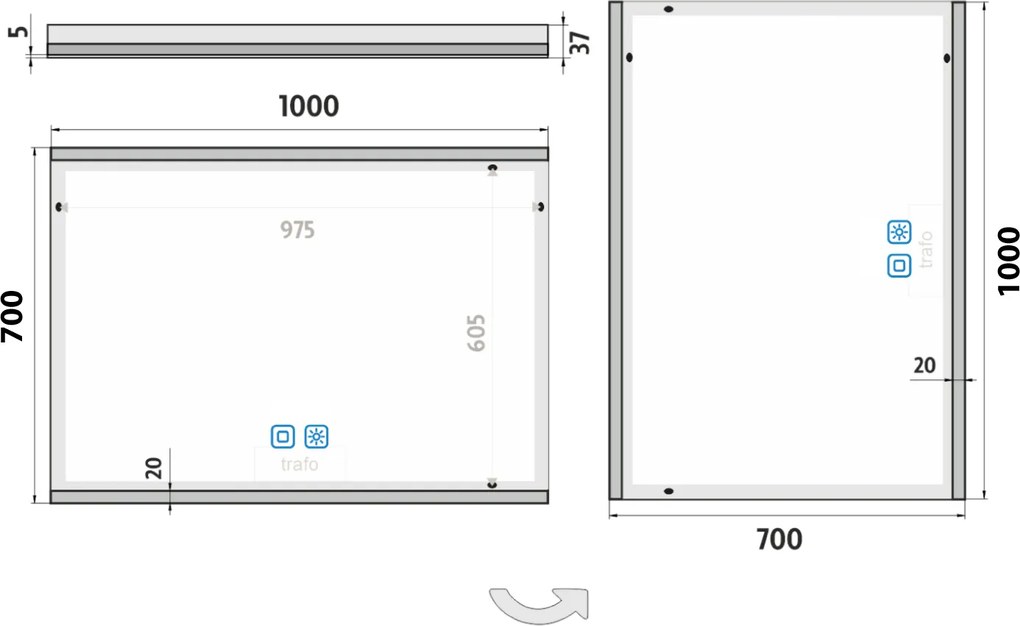 Nimco LED zrkadlo 1000x700 s dvoma dotykovými senzormi - ZP 12004VX