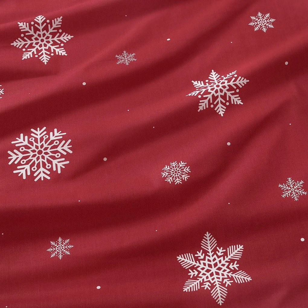 Goldea behúň na stôl 100% bavlnené plátno - snehové vločky na červenej 50x120 cm