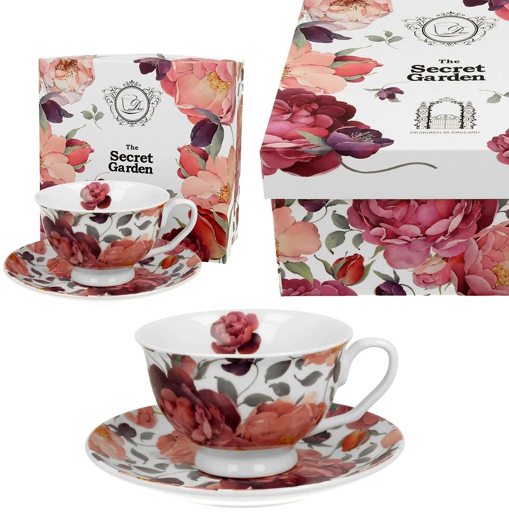 Porcelánová šálka na nohe s podšálkou Royal Spring Roses White 250 ml