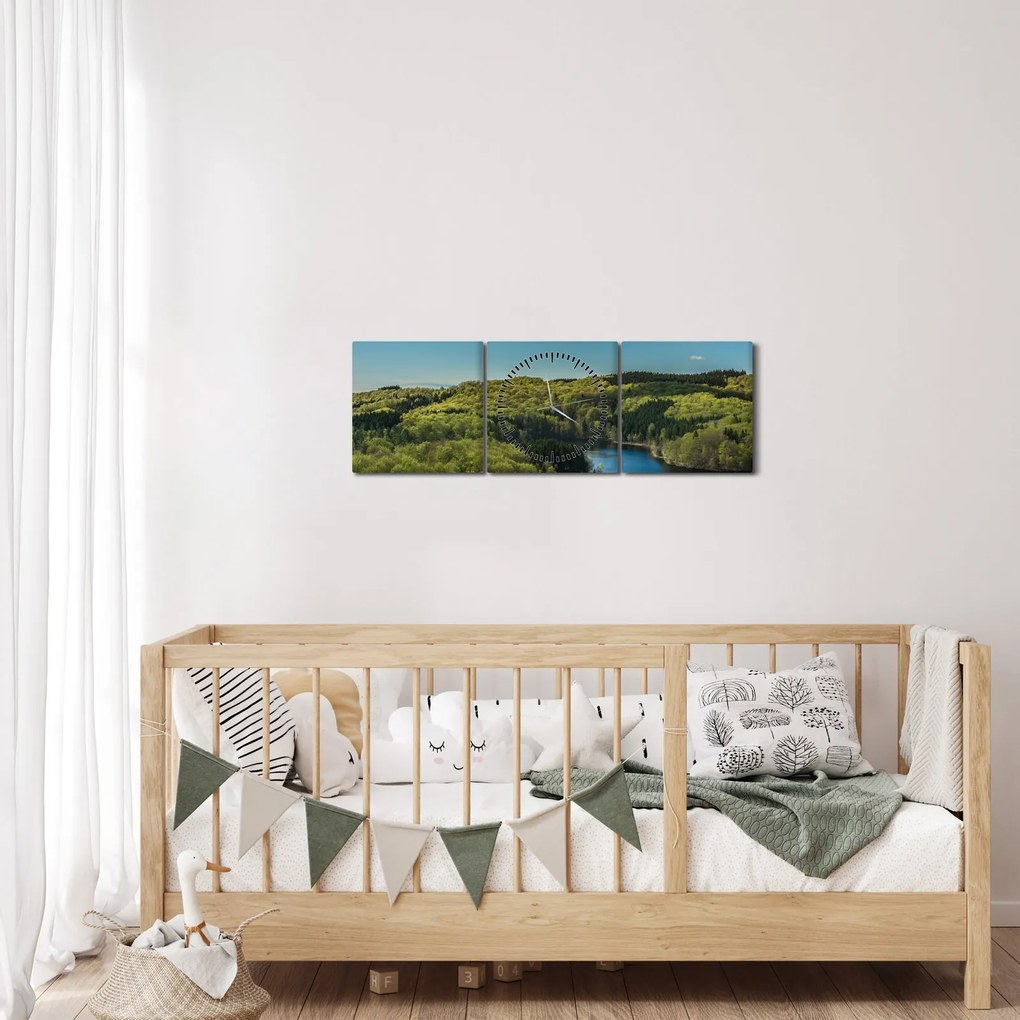 Obraz - Jazero v lesoch (s hodinami) (90x30 cm)