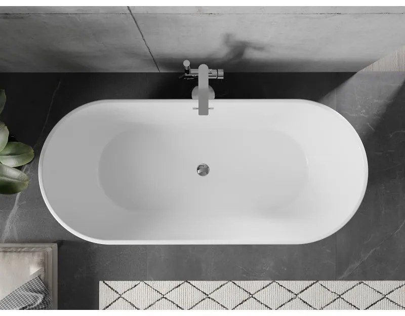 Mexen Flavia, voľne stojaca vaňa 150 x 75 cm, biela-čierna, chrómový prepad, 54031507575-01
