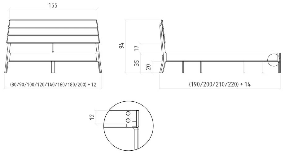 Dvojlôžková posteľ z dubového dreva v prírodnej farbe 160x200 cm Twig – The Beds