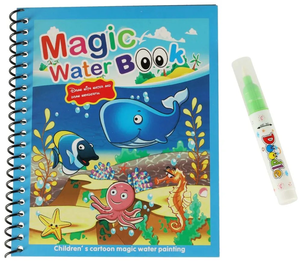 KIK Modrá vodná kniha s fixkou – omaľovánka morské živočíchy pre deti, bez škvŕn