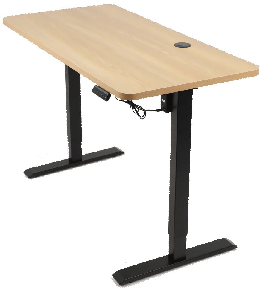 Výškovo nastaviteľný elektrický stôl BestBerg BBAT-14BWD / rozmer 140x70 cm / výška 93,4-125,4 cm / čierna/drevo