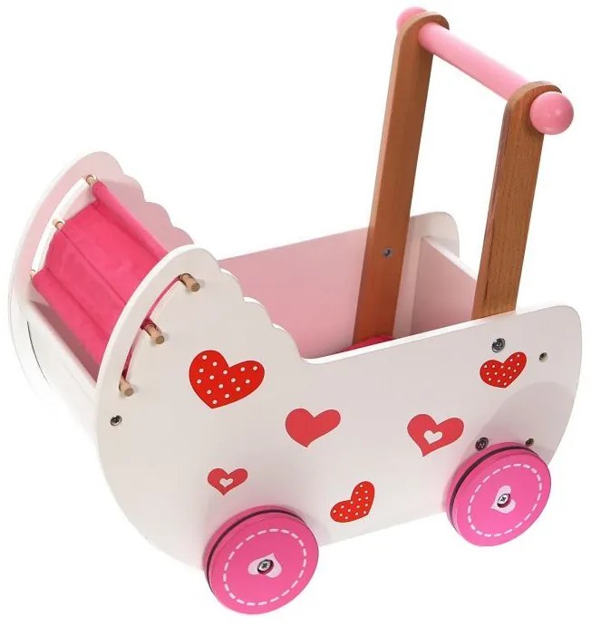 EcoToys Drevené chodítko Kočík, ružová-biela, 2150