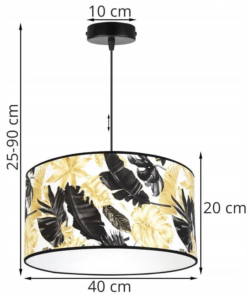 Závesné svietidlo Gold Flowers, 1x biele textilné tienidlo s kvetinovým vzorom, (výber z 2 farieb konštrukcie), (fi 40cm)