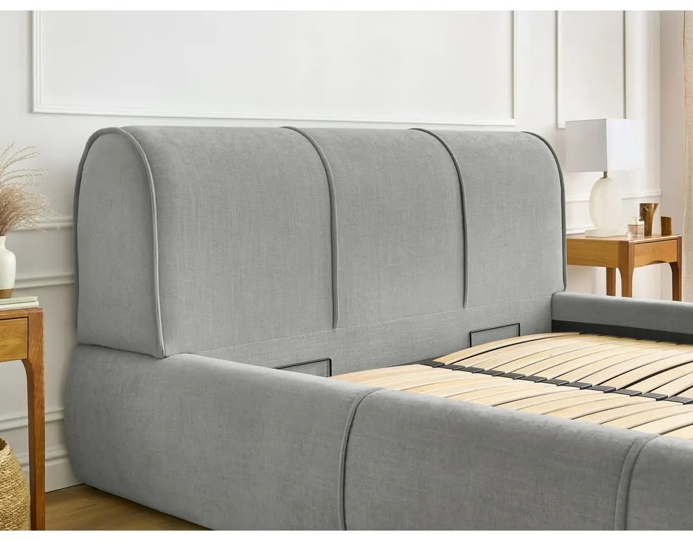 Svetlosivá čalúnená dvojlôžková posteľ s úložným priestorom s roštom 160x200 cm Vernon – Bobochic Paris