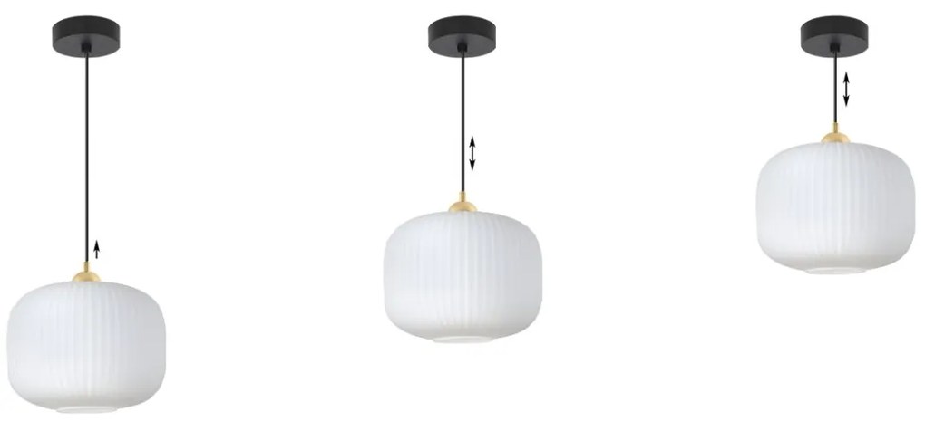 Závesné svietidlo Riffle 3, 1x biele sklenené tienidlo, b/g