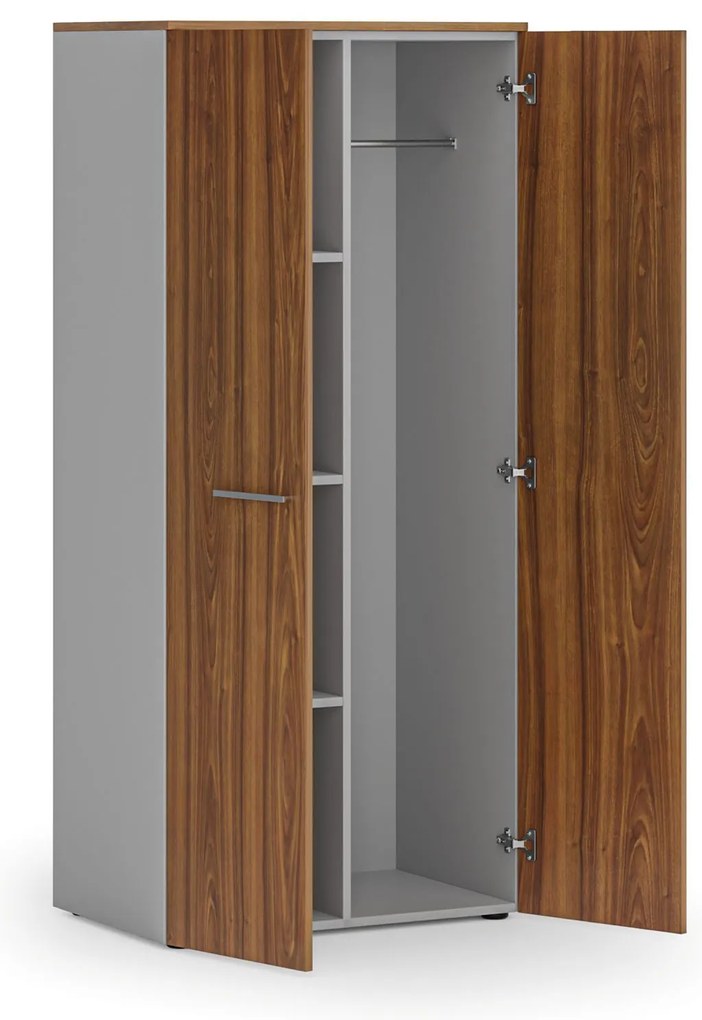 Kancelárska šatníková skriňa PRIMO GRAY, 3 police, šatníková tyč, 800 x 500 x 1781 mm, sivá/orech