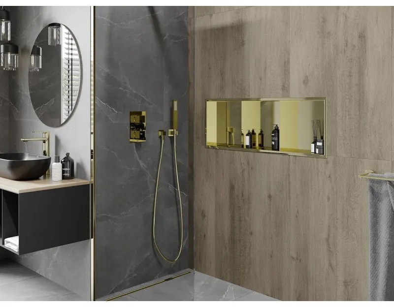 Mexen X-Wall-R, polička na zapustenie na obklad s golierom 90 x 30 cm, zlatá , 1950903010S