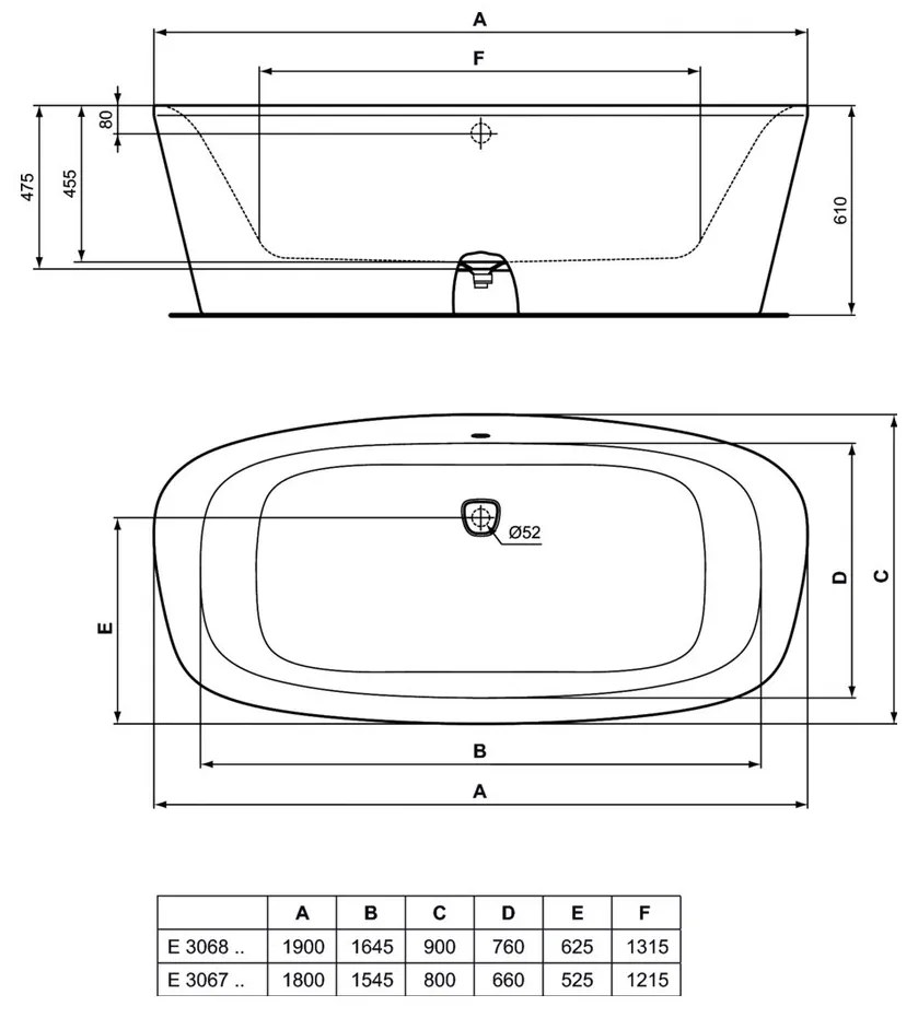 Ideal Standard Dea - Vaňa 1900x900 mm, voľne stojaca, s prepadom biela E306801