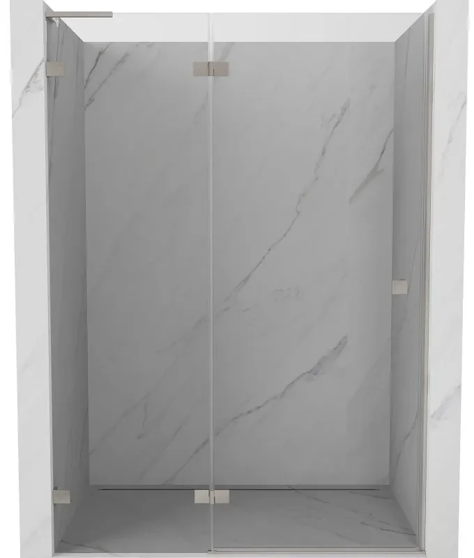 Mexen, Mexen Lunar L Otočné ľavé sprchové dvere 130 cm, transparentné, brúsený nikel - 834L-130-000-97-00-L