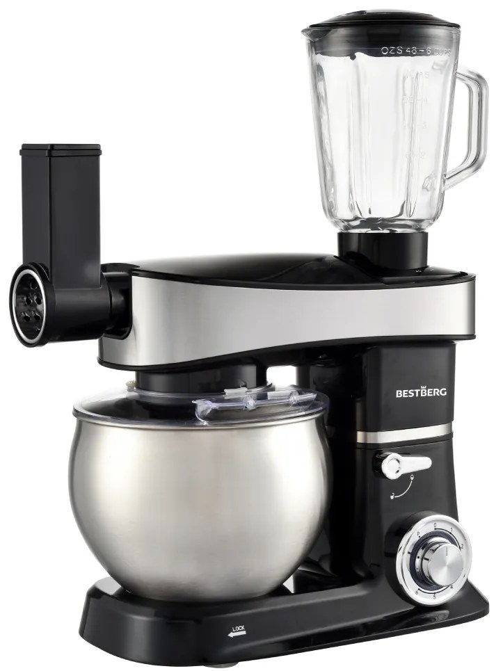 BestBerg BBR-2000BK multifunkčný kuchynský robot / 2000 W / 6 l / 6 rýchlostí / čierny