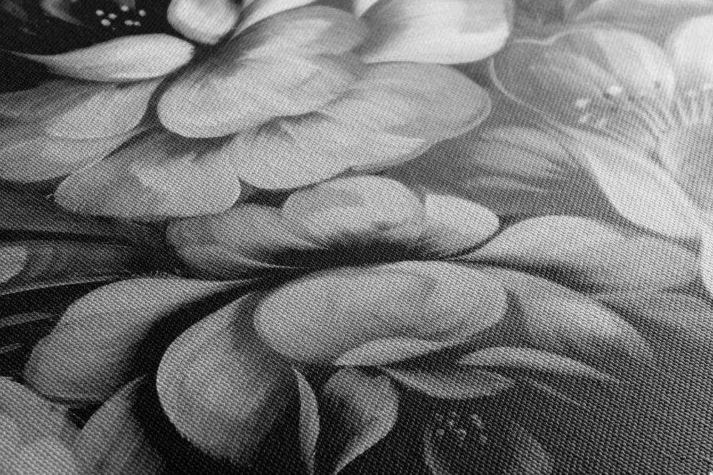 Obraz svet kvetín v čiernobielom prevedení - 120x60