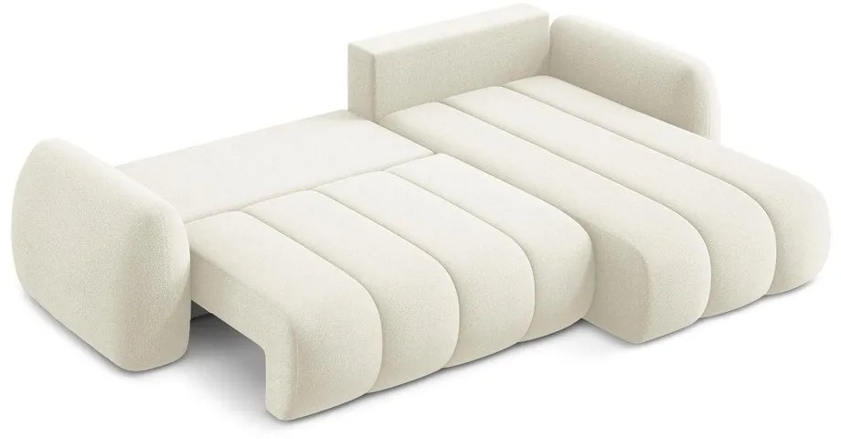 Béžová rozkladacia/s úložným priestorom rohová pohovka z textílie buklé (pravý roh/s leňoškou) Pele – Makamii