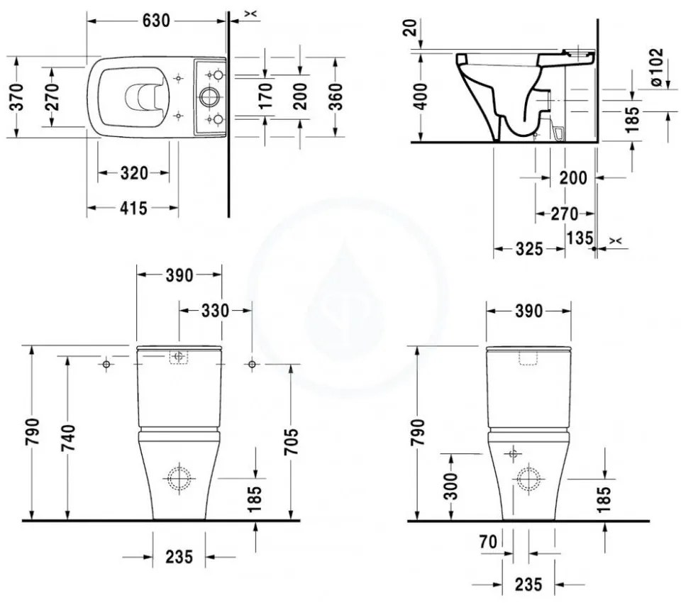 DURAVIT DuraStyle WC kombi misa, spodný odpad, s WonderGliss, biela, 21620900001