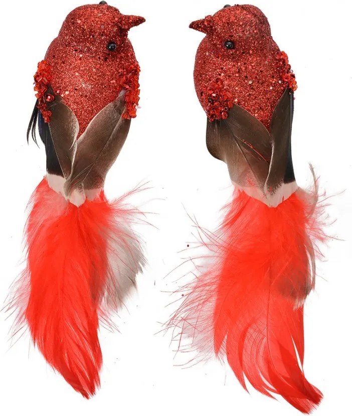 Decoration Birds 16x5x5 Cm Red Plastic - (2) 16*5*5 cm