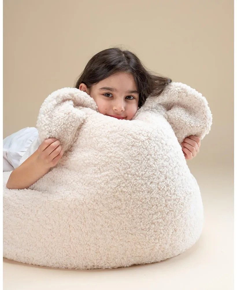 Krémový detský sedací vak z textílie buklé Bear – Wigiwama