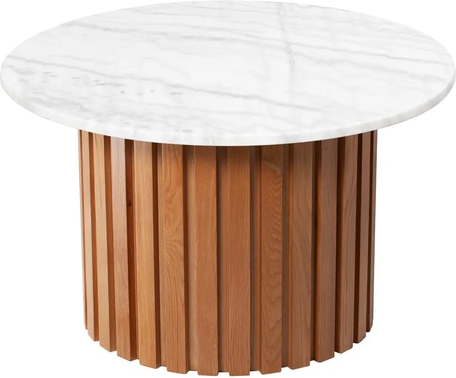 Biely mramorový konferenčný stolík s podnožím z dubového dreva RGE Moon, ⌀ 85 cm