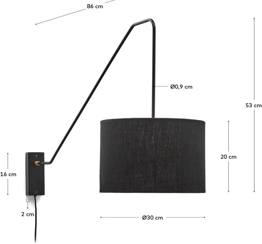 Čierne nástenné svietidlo ø 25 cm Jex – Kave Home