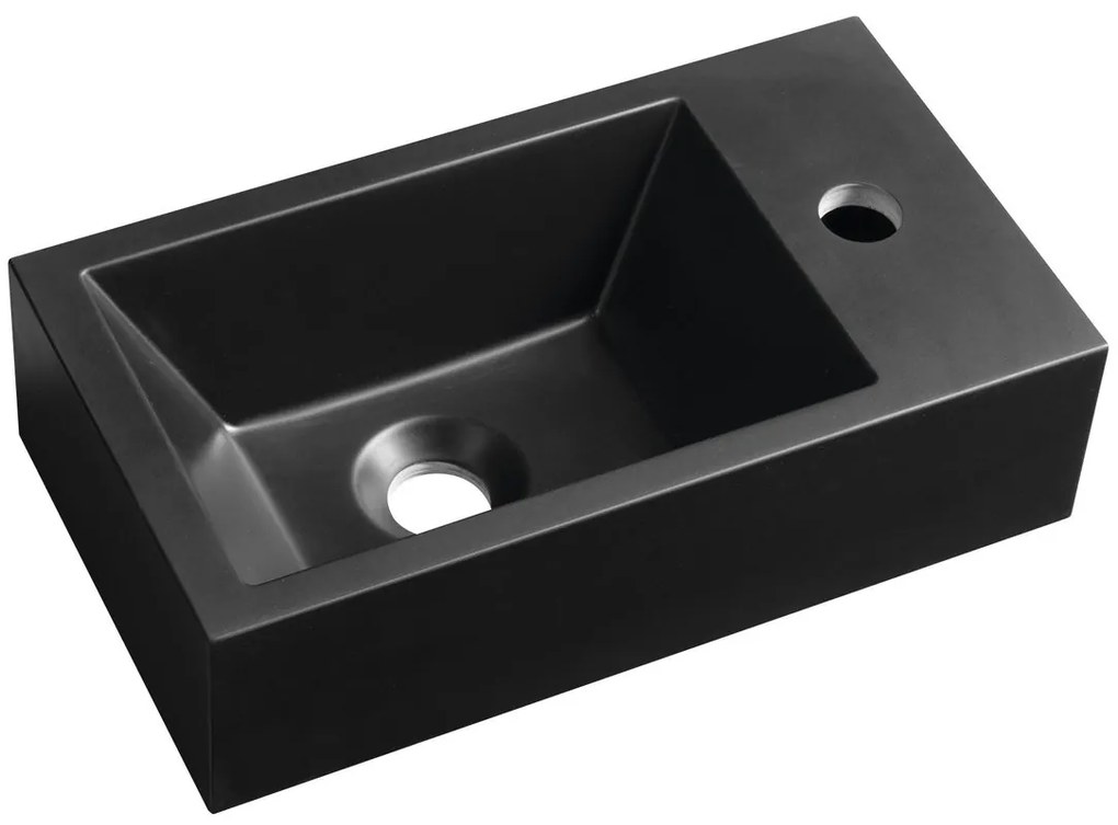 Sapho Sapho, AMAROK liaty mramor umývadlo 40x22cm, čierna matná, batéria vpravo, AR500B