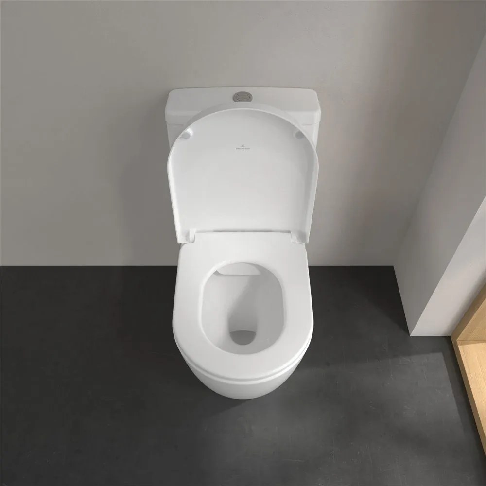 VILLEROY &amp; BOCH Avento WC misa kombi s hlbokým splachovaním bez vnútorného okraja, zadný odpad, 370 x 640 mm, biela alpská, s povrchom CeramicPlus, 5644R0R1