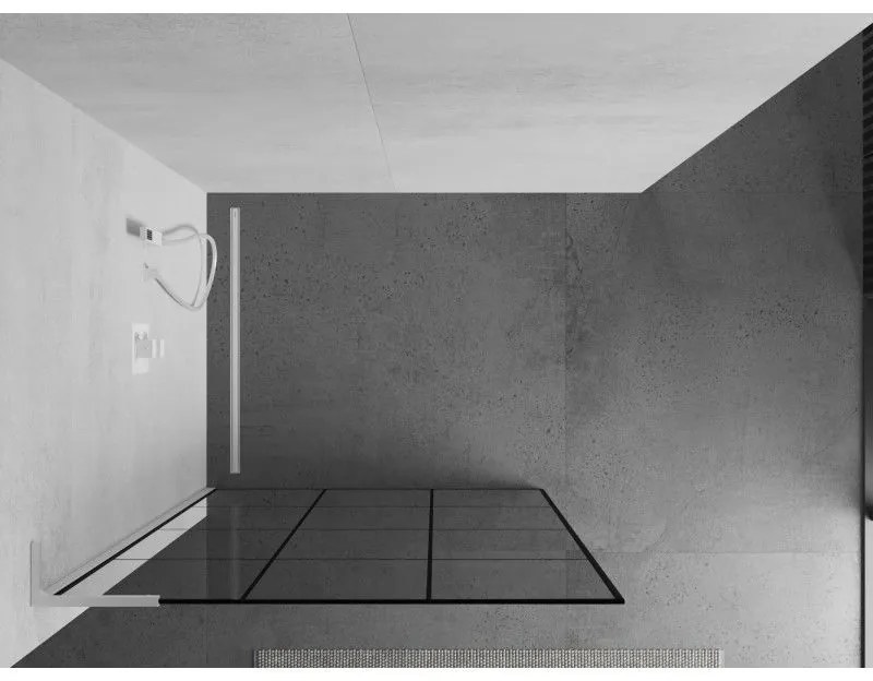 Mexen Kioto L, sprchová zástena Walk-In 120 x 200 cm, 8mm číre sklo čierny vzor, biely profil, 800-120-103-20-77