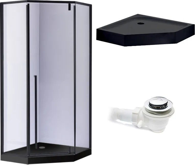 BPS-koupelny Päťuholníkový sprchovací kút BS07A 80x80 čierny/transparent + vanička SXL07A BL čierna