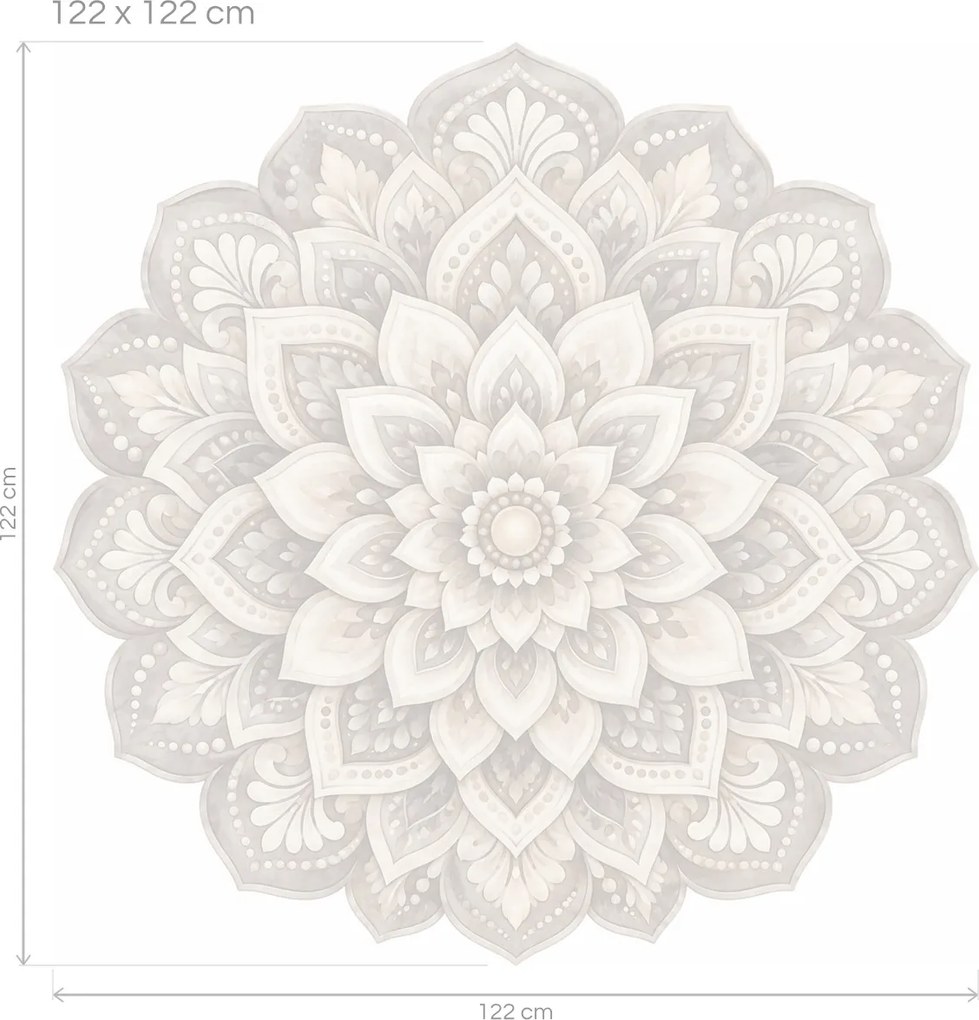 Sivobéžová kvetinová mandala upokojujúca textilná znovu prilepiteľná nálepka na stenu arch 75 x 75 cm