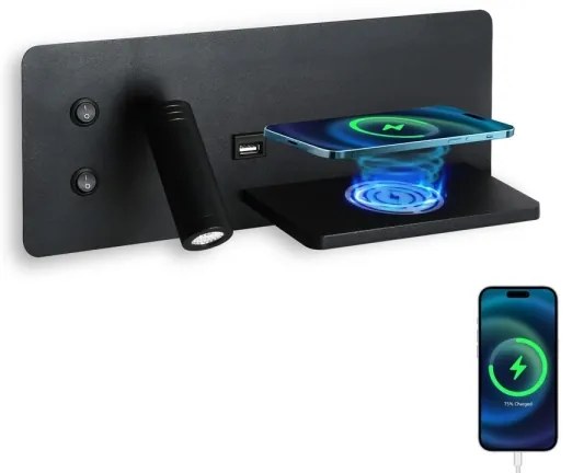 Immax 08287L-LED Nástenné sviet. s pol., USB a bezdr. nab. LED/3W/230V + LED/3W