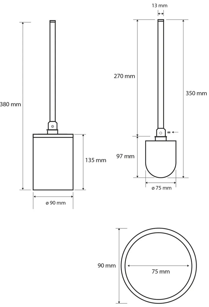 SAPHO XB302 X-Roundblack WC štetka valcová na postavenie, čierna